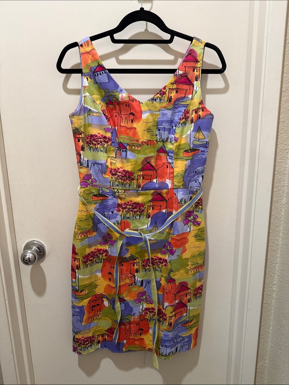 Coldwater Creek Yellow Multi Mediterranean-Print Midi Dress